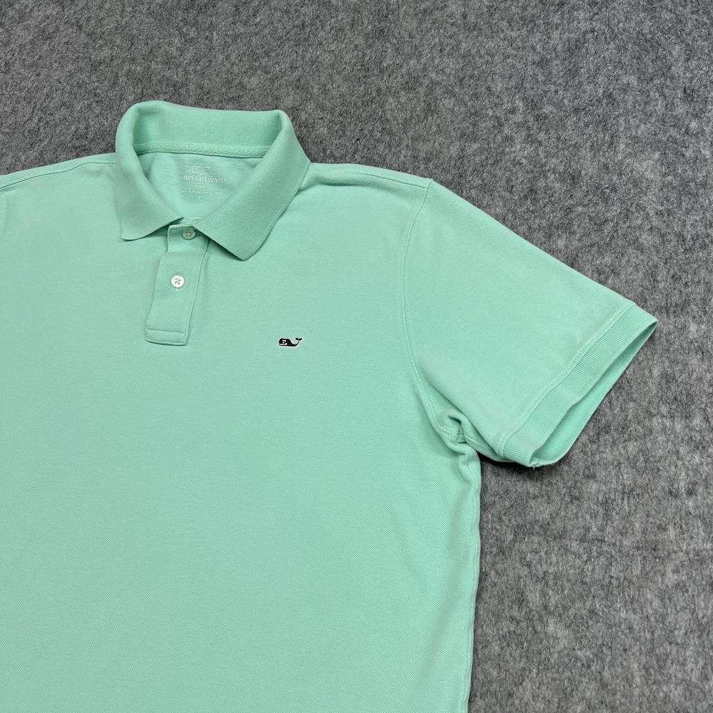 Vineyard Vines Polo Shirt Mens Large Green Slim Fit 100% Cotton Pique Whale Logo - Picture 9 of 16